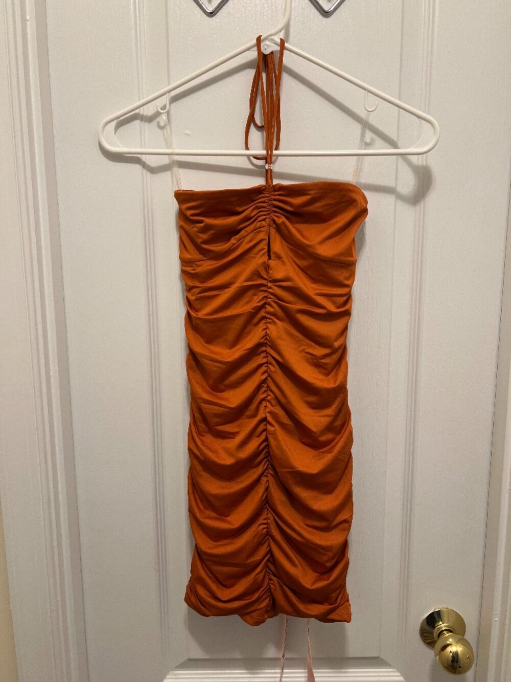 Oh Polly Orange Ruched Midi Dress